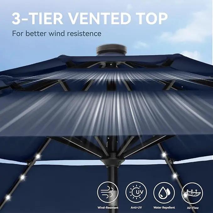 GREEN PARTY 10ft Outdoor Patio Umbrella, Auto-Tilt Market Table Umbrellas with Crank, 8 Sturdy Ribs & 1.5" Pole UV Protection for Garden Deck Backyard Pool by GreenHaven Gardens