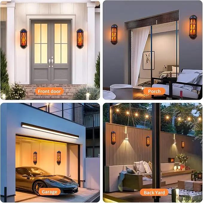 Solar Flame Lights Outdoor, Upgraded 74 LED Flickering Flame Lights, Solar Powered Auto On/Off, Outdoor Waterproof Wall Lanterns for House Garage Doorway Garden Porch Patio Yard Decoration (2 Pack) by GreenHaven Gardens
