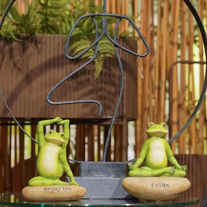 Garden Yoga Frog Decor Statues - 2 Pcs Figurines Statue Animal Decorative Sculptures Resin Garden Décor Meditation for Home 4.5 * 4 * 6 Inch by GreenHaven Gardens
