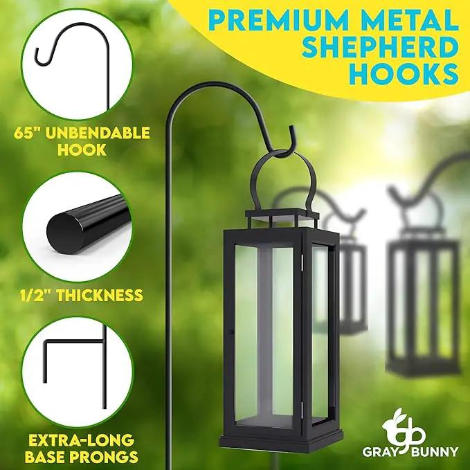 Gray Bunny 65" Shepherds Hooks for Outdoor 1 Pack, Thick Bird Feeder Pole, Hanging Plant Stand, Shepherds Hook for Bird Feeder, Non-Hollow, Non-Adjustable, Extra Long Base Prongs by GreenHaven Gardens