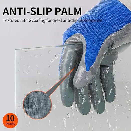 Vgo... 10-Pairs Safety Work Gloves, Gardening Gloves, Non-slip Nitrile coating, Dipping Gloves (Size XL, Blue, NT2110) by GreenHaven Gardens