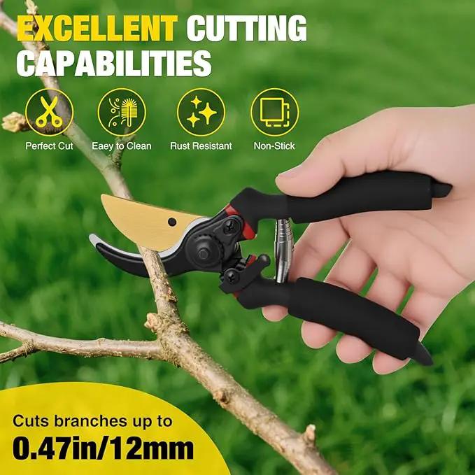 Yesker Pruning Shears for Gardening 8" Professional Bypass Garden Scissors Yard Clippers with Sharp Carbon Steel Blade Heavy Duty Hand Pruners for Branch Flower Plant Trimming Cutting Gardening Tools by GreenHaven Gardens