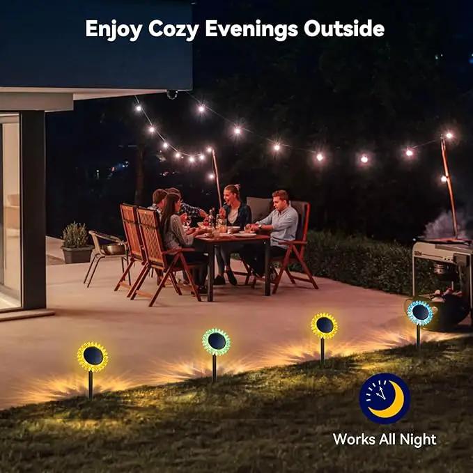 Solar Outdoor Garden Lights, 6 Pack Sunflower LED Ground&Wall 2-in-1 IP67 Waterproof Decorative Light for Yard Landscape Pathway Patio Walkway Backyard Decor (Warm White) by GreenHaven Gardens
