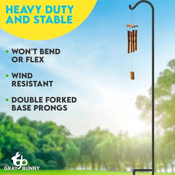 Gray Bunny 92" Shepherds Hooks for Outdoor 2 Pack, Thick Bird Feeder Pole, Hanging Plant Stand, Shepherds Hook for Bird Feeder, Non-Hollow, Non-Adjustable, Extra Long Base Prongs by GreenHaven Gardens