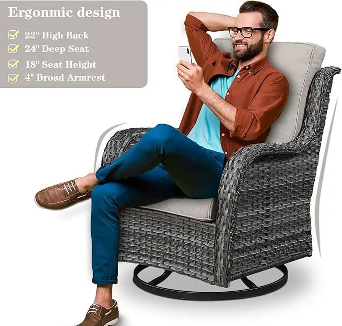 Outdoor Swivel Rcoker Patio Chairs - Outdoor Swivel Patio Chairs Set of 2 Wicker Chair Patio Furniture Sets with Covered Cushion for Porch Deck Balcony Garden, Beige by GreenHaven Gardens