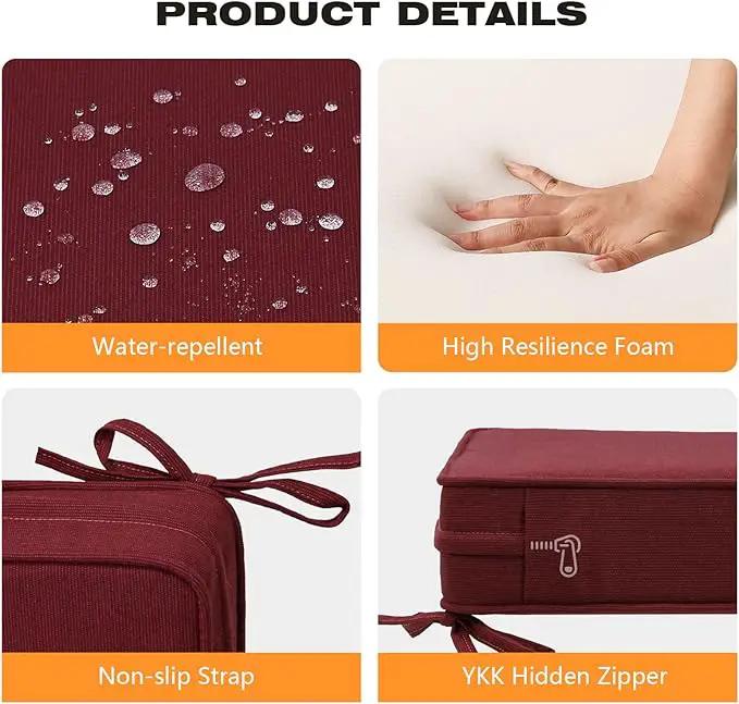 Sunbrella Square Corner Seat Cushions, 19" x 19" x 3", Set of 4, Indoor Outdoor Water Repellent Universal Chair Pads with Ties for Patio Furniture, Garden Dining Chairs, Spectrum Ruby by GreenHaven Gardens
