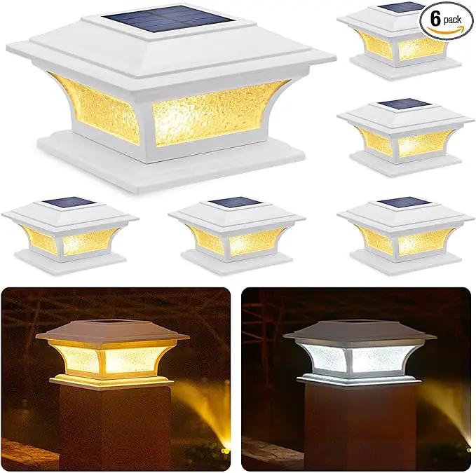 SIEDiNLAR Solar Post Cap Lights Outdoor Glass LED Fence Deck Light 2 Modes for 4x4 5x5 6x6 Vinyl Wooden Posts Patio Garden Decoration Warm White/Cool White Lighting White (6 Pack) by GreenHaven Gardens