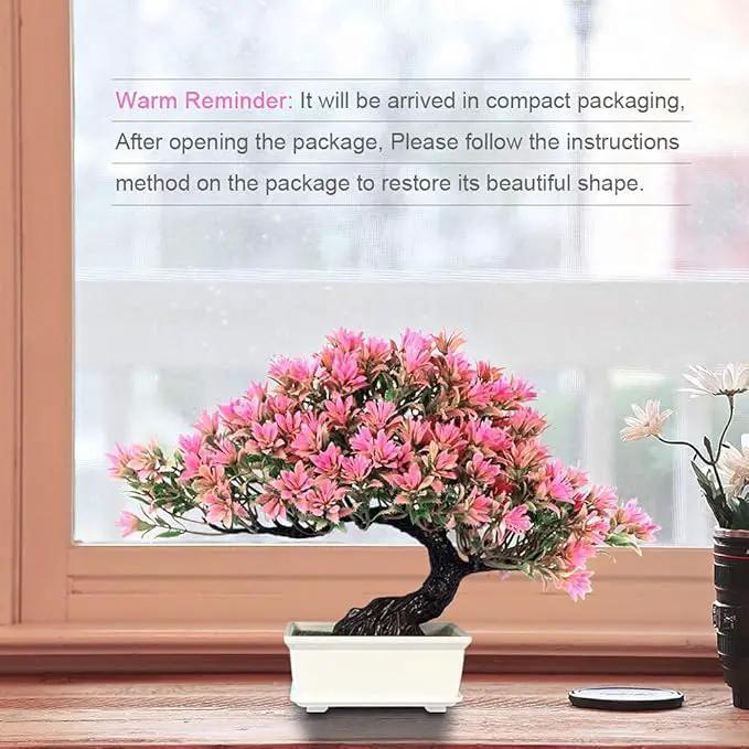 Fake Plants Plastic Artificial Bonsai Tree, Pink Room Decor Bonsai Tree for Home Bedroom Farmhouse Office Desk Decor, Tall 9.5" by GreenHaven Gardens