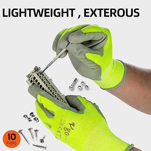 Vgo... 10-Pairs Safety Work Gloves, Gardening Gloves, Polyurethane Coated, Dipping Gloves, Latex Free (Size M, Yellow, PU2103) by GreenHaven Gardens