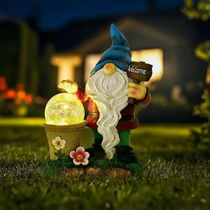 DiliComing Solar Garden Gnomes Outdoor Statues - Cute Gnome Statue with Welcome for Yard Patio Porch Lawn, Resin Gnome Figurine with Solar Light for Thanksgiving and Christmas by GreenHaven Gardens