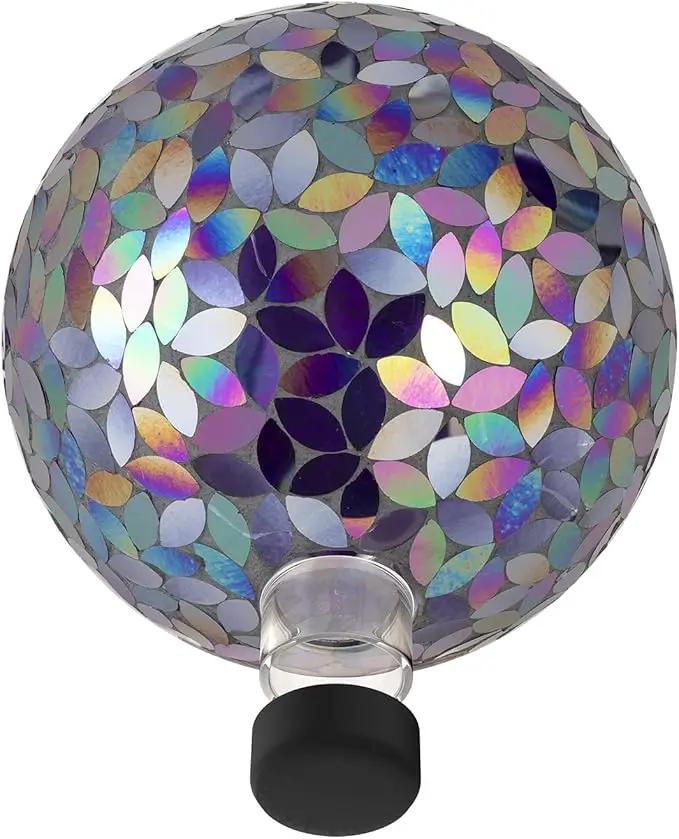 Alpine Corporation 10" Diameter Indoor/Outdoor Glass Mosaic Gazing Globe Yard Decoration, Purple Pearlized Petals Design by GreenHaven Gardens