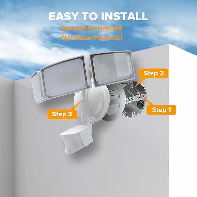 UME 2 Pack 5500LM LED Security Lights Motion Sensor Light Outdoor, 49W, 5000K Daylight, IP65 Waterproof, Dusk to Dawn, 3 Head Motion Detected Flood Light for Garage, Yard, Porch (White) by GreenHaven Gardens