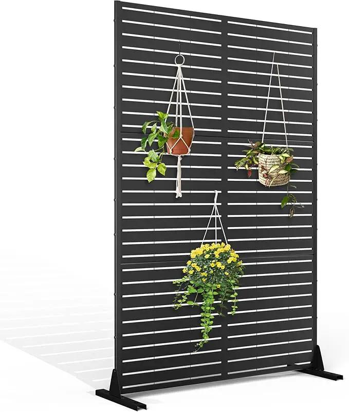 Metal Privacy Screen with Stand 72" H×47" W Outdoor Freestanding Privacy Screen & Panels, Outdoor Privacy Screen for Deck Patio Balcony(Black-Louvered) by GreenHaven Gardens