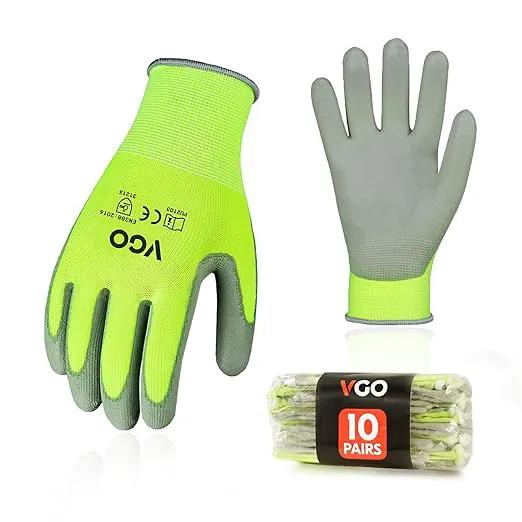 Vgo... 10-Pairs Safety Work Gloves, Gardening Gloves, Polyurethane Coated, Dipping Gloves, Latex Free (Size L, Yellow, PU2103) by GreenHaven Gardens
