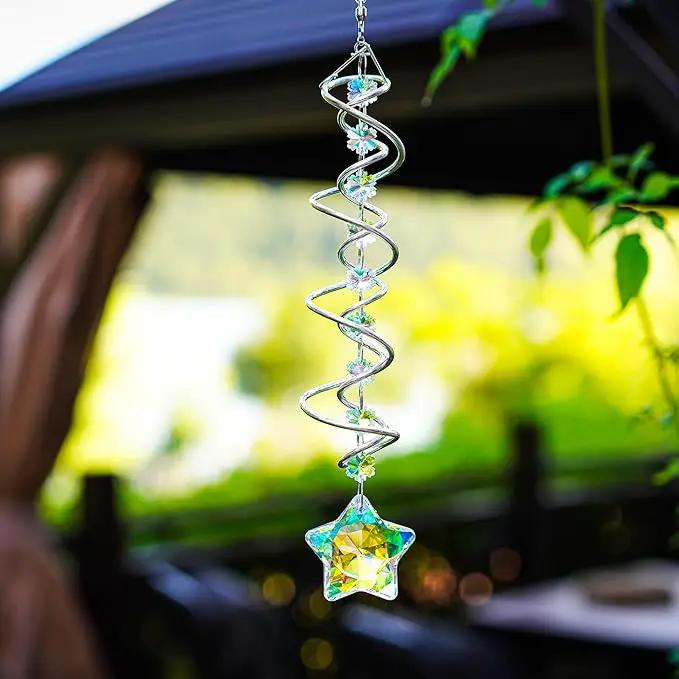 H&D HYALINE & DORA 21inch Crystal Suncatcher for Window Hanging Double-Spiral Design Gazing Ball Spiral Tail Wind Spinners Sun Catchers Rainbow Maker Indoor Outdoor Christmas Decoration by GreenHaven Gardens