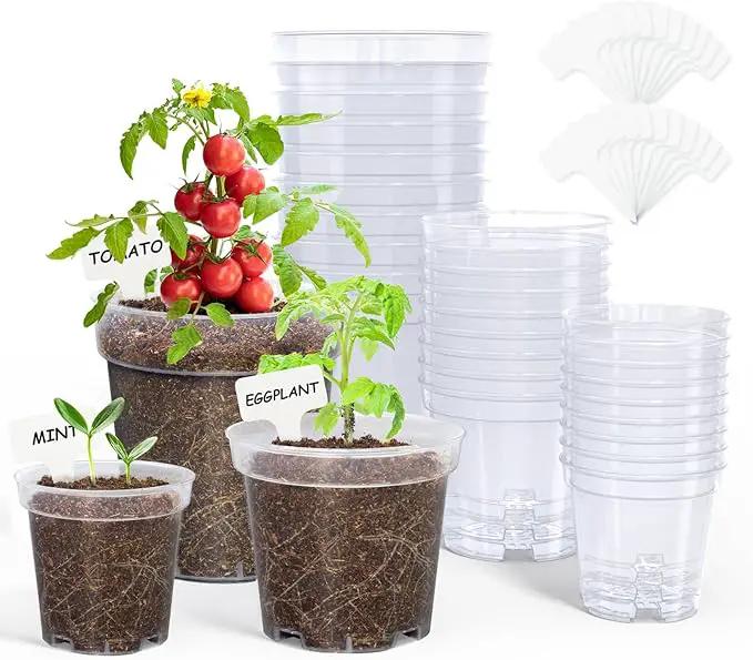 homenote Clear Nursery Pots for Plants,4 Inch Plant Pot for Planting Plastic Seedling with Drainage Holes Seed Starter Flower High Transparency 20 Labels Exclusive Material Excellent Hardness(30 Pack) by GreenHaven Gardens