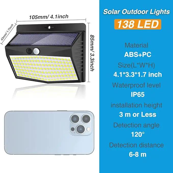 Solar Outdoor Lights, [138 LED/4 Packs] Solar Motion Sensor Security Lights with 3 Lighting Modes Solar Wall Lights Waterproof Solar Powered Lights for Garden Fence Yard Deck Garage by GreenHaven Gardens