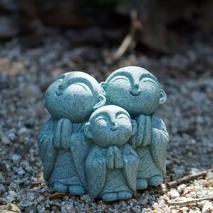 OwMell 3 Japanese Jizo Statue Stone Japanese Buddha Jizo Monk Statue Figurine Memorial Statue Aquarium Decoration Garden Outdoor Ornament 3" - Praying by GreenHaven Gardens