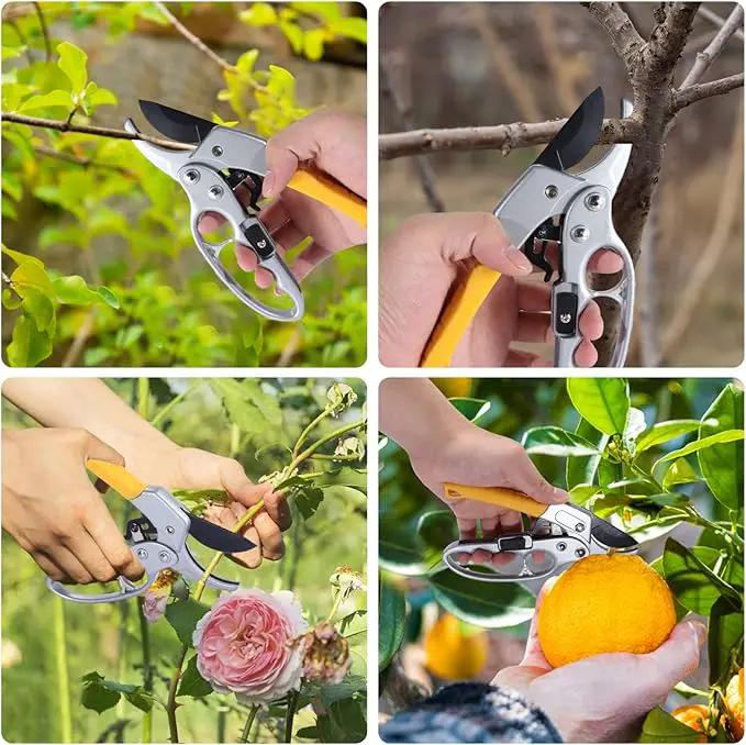 Premium 8 inch garden clippers, 3 Times Easy to Work, Arthritis Weak Hand Snips (2 pack-yellow) by GreenHaven Gardens