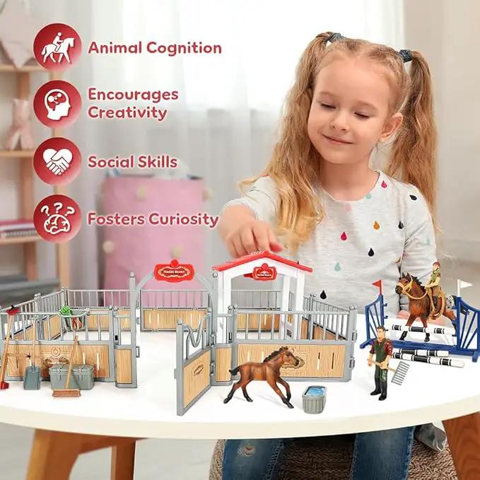 Horse Stable Playset, Horse Toys Set for Girls and Boys with Rider, Farm Animal Figurines Barn Toys, Pretend Play for Kids 3-5 6 7 8-10 Birthday Gifts by GreenHaven Gardens