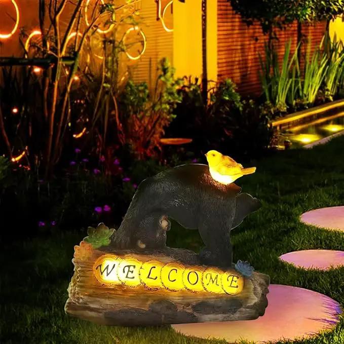 Bear Garden Decorations,Bear Solar Lights Outdoor Garden,Outdoor Solar Lights for Yard Decorations,Bear Garden Welcome Plaque Statue。 by GreenHaven Gardens