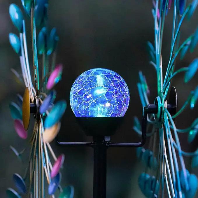 Solar Wind Spinners for Yard and Garden- 58.2 Inch Metal Wind Sculptures Outdoor Clearance Kinetic Windmills with Multi Color Led Glass Ball (Polka Dots) by GreenHaven Gardens