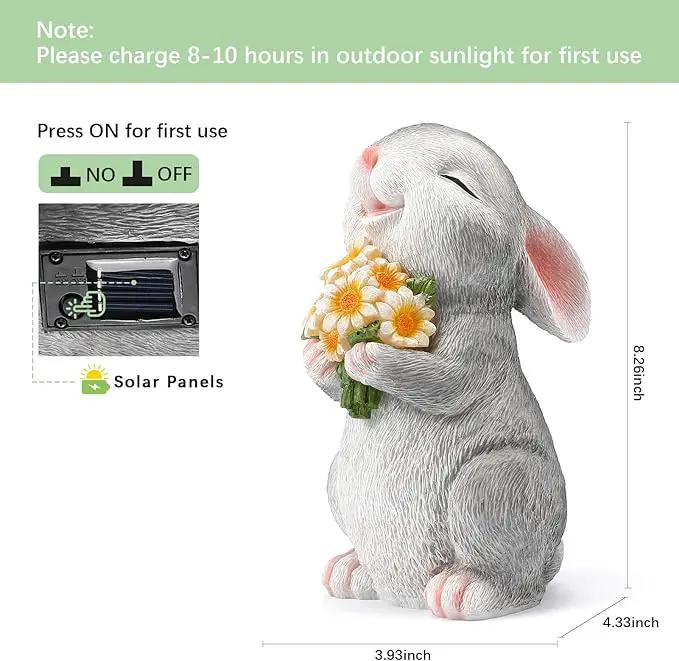 Solar Rabbit Garden Statues Outdoor Bunny Decor Resin Rabbit Figurine Holding Sunflower with LED Lights for Proch Patio Lawn Yard Christmas Housewarming Gardening Gifts for Mom Grandma by GreenHaven Gardens