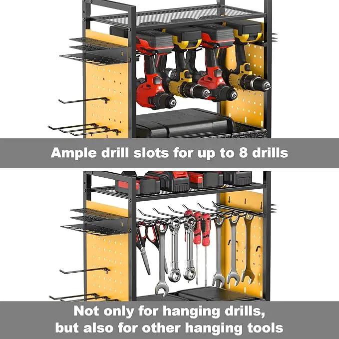 CCCEI Garage Power Tools Organizer Cart with Charging Station, Black Floor Standing Rolling Drill and Tools Battery Storage Cart on Wheels. Yellow Utility Rack Gift for Men, Husband, Father. by GreenHaven Gardens