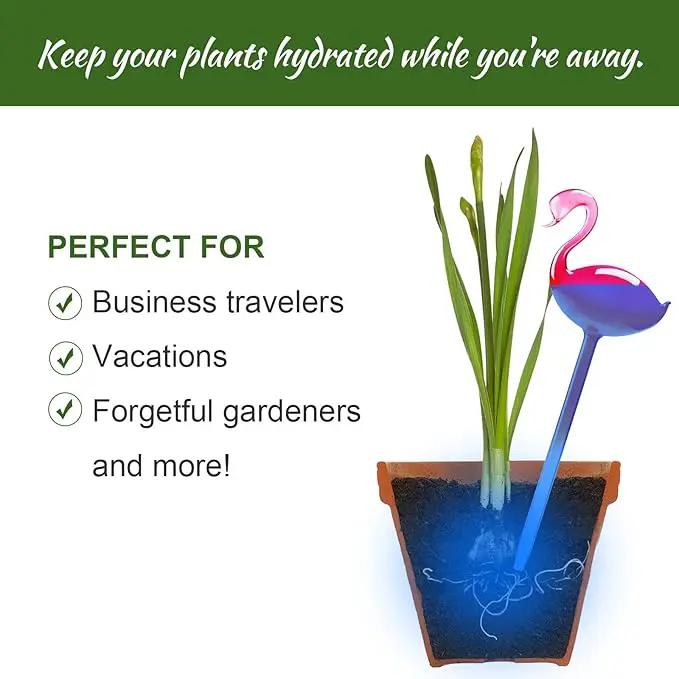 Self-Watering Glass Globes 2PCS Flamingo Gradient Hot Pink 10" Long Hand Blown Bulbs Pot Plant Waterer Home Indoor Outdoor Garden Patio Hanging Flower Spike Decorative Automatic Irrigation System by GreenHaven Gardens
