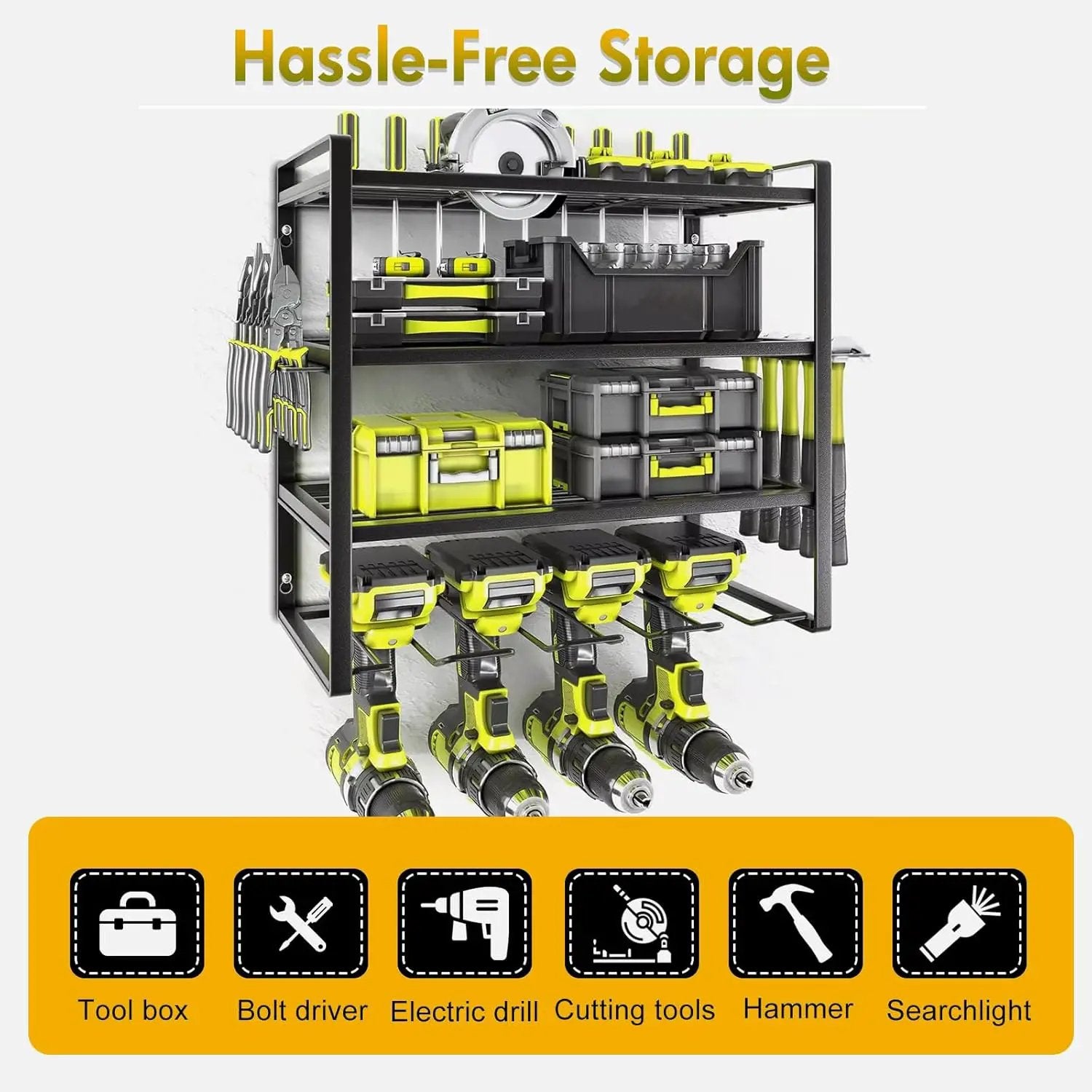 Wall Mount Power Tool Organizer, 4 Layer 4 Drill Hangers Storage Rack, Tool Organizers and Storage for Garage, Workshop, Pegboard, Shed - 16 inch by GreenHaven Gardens
