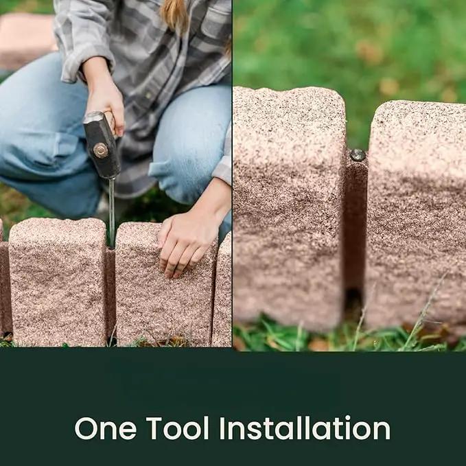 Beuta Landscape Edging | Garden Edging Border | Faux Stone Block XL for Lawn Edging, Flower Beds & Yard Edging – 40 Pack | Each Section Has 6 Blocks 48" L x 4" W x 9.5" H | 120 Spikes | Sandstone by GreenHaven Gardens