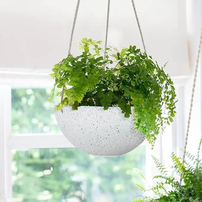 LA Jolie Muse Hanging Planters for Indoor Plants - Flower Pots Outdoor 10 inch Garden Planters and Pots,Speckled White Set of 2 by GreenHaven Gardens