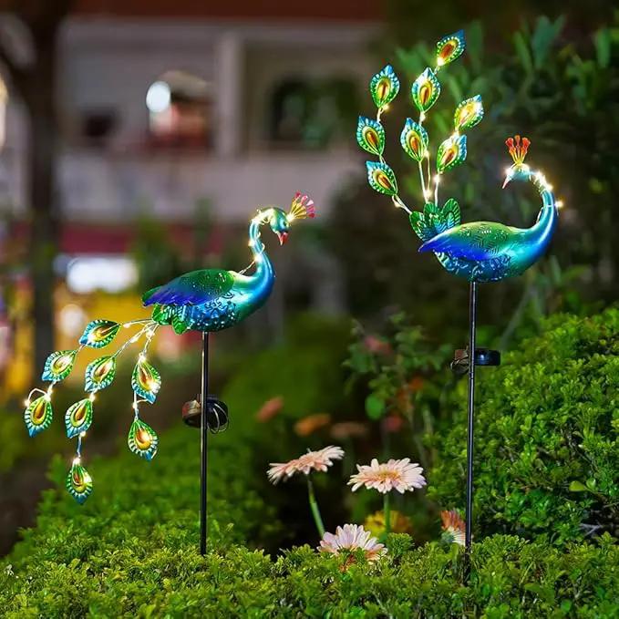 VEWOGARDEN 2 Pack Solar Stake Lights Outdoor Waterproof Metal Peacock Solar Lights for Yard Garden Patio Pathway Walkway, Blue by GreenHaven Gardens