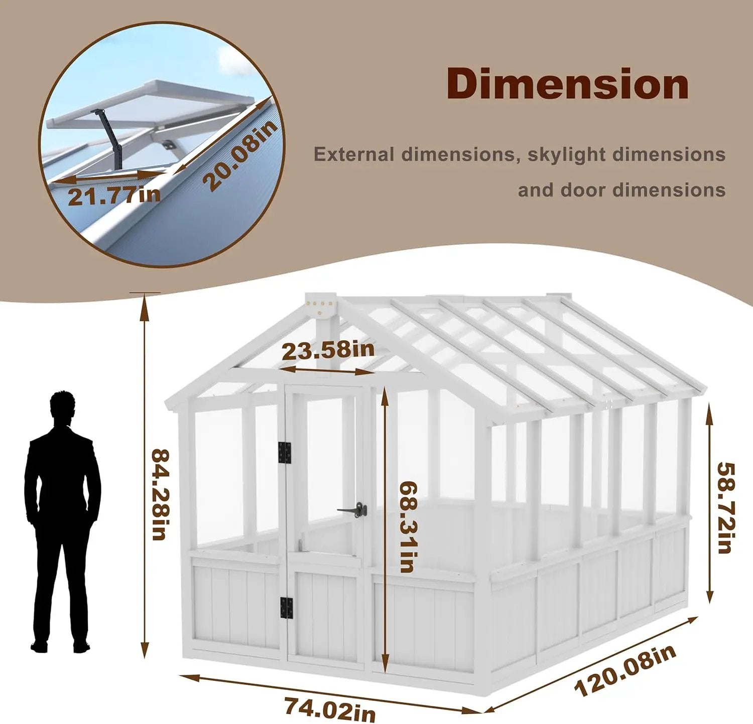 6x10 FT Green House for Outdoor, Thicken Polycarbonate Panel Wooden Walk-in Greenhouse Kit with Lockable Door and Adjustable Roof Vent, Backyard Garden, White by GreenHaven Gardens