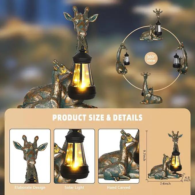 Solar Garden Decor - Mother Baby Giraffe Statue with Solar Lantern 9.7" Resin Giraffe Figurine Outdoor Patio Yard Porch Decor Gifts for Mom Grandma Women Gardeners by GreenHaven Gardens