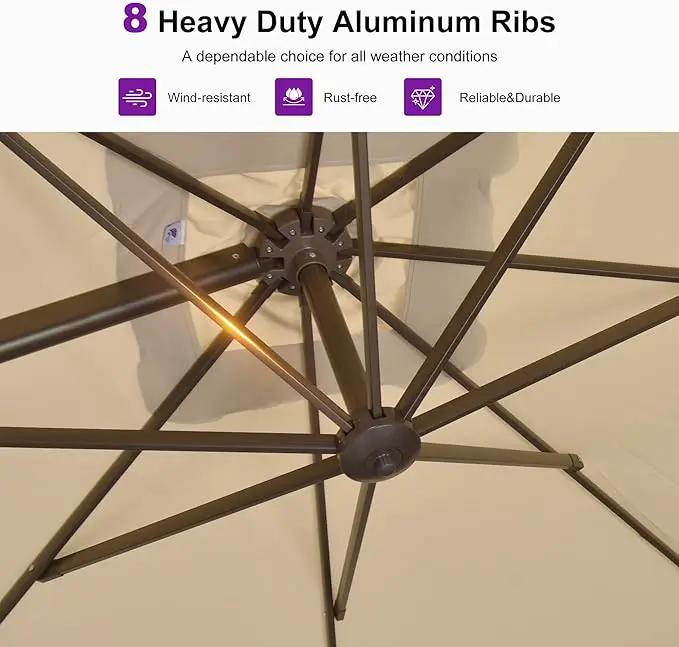 PURPLE LEAF 9 Feet Patio Umbrella Square Cantilever Umbrella Outdoor with 360° Rotation and Aluminum Offset Hanging for Pool Deck Garden Backyard, Beige by GreenHaven Gardens