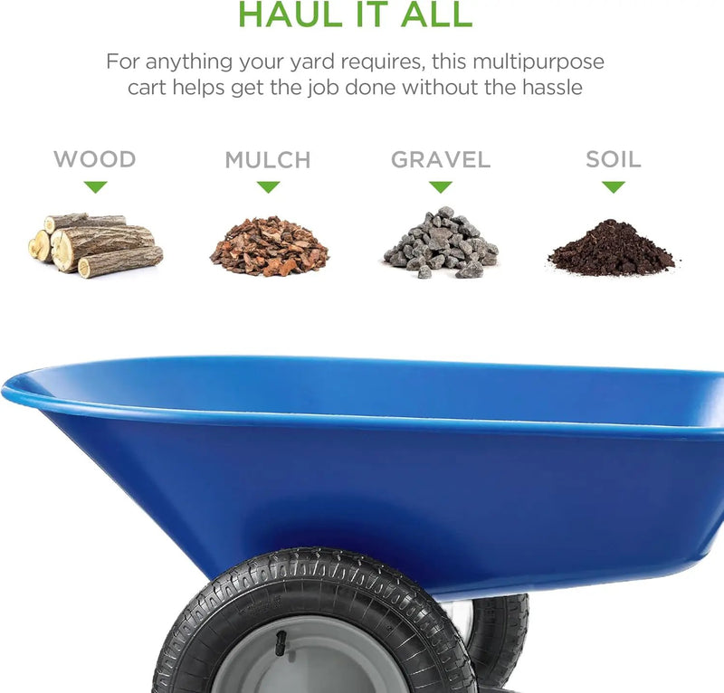 Best Choice Products Dual-Wheel Home Utility Yard Wheelbarrow Garden Cart w/Built-in Stand for Lawn, Gardening, Construction - Blue by GreenHaven Gardens