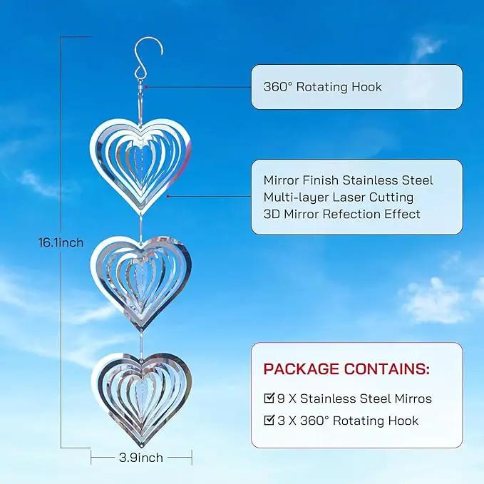 Bird Deterrents for Outside, Reflective 3D Stainless Steel Wind Spinners, Garden Decor, Bird Scare Devices to Keep Woodpeckers, Pigeons Away from Your House, Patio, Orchards