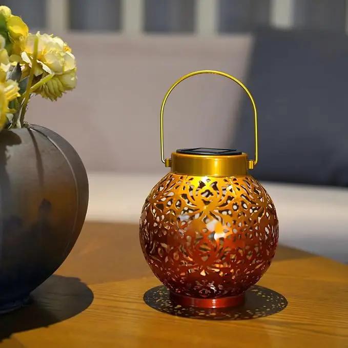 2 Pack Outdoor Solar Hanging Lantern Lights Metal LED Decorative Lamp for Garden Patio Courtyard Lawn and Table with Hollowed-Out Design (Sunset Blaze) by GreenHaven Gardens