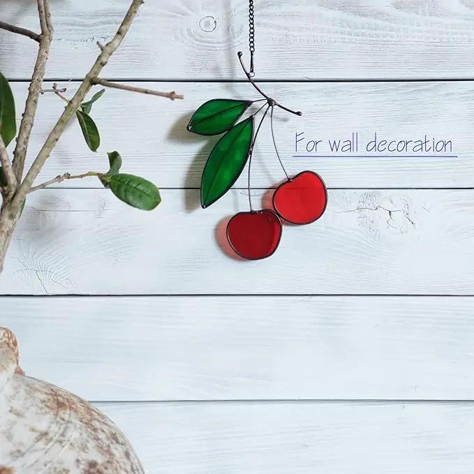 Stained Glass red Cherry Window Hanging Sun Catcher Christmas Thanksgiving Gifts Birthday Gifts for Lover and Friends by GreenHaven Gardens