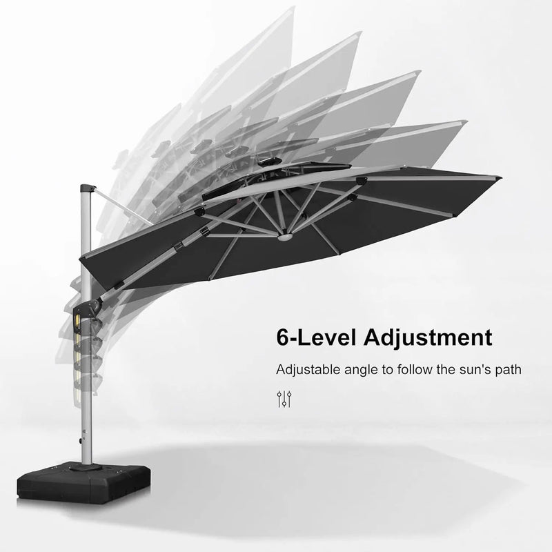PURPLE LEAF 12ft Patio Umbrella With Base Solar powered LED Cantilever Umbrella with LED lights Windproof Outdoor Offset Umbrella for Garden Deck Pool Patio, Grey by GreenHaven Gardens