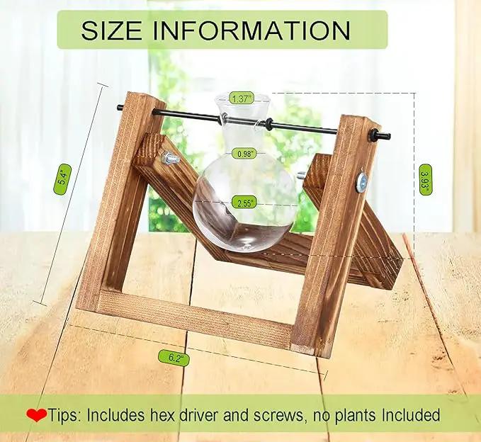 Kingbuy Plant Propagation Station Air Plant Terrarium Bulb Vase with Wooden Swivel Holder Desktop Glass Planter for Indoor Water Plants Home Office Tabletop Decor - 1 Bulb Vase by GreenHaven Gardens