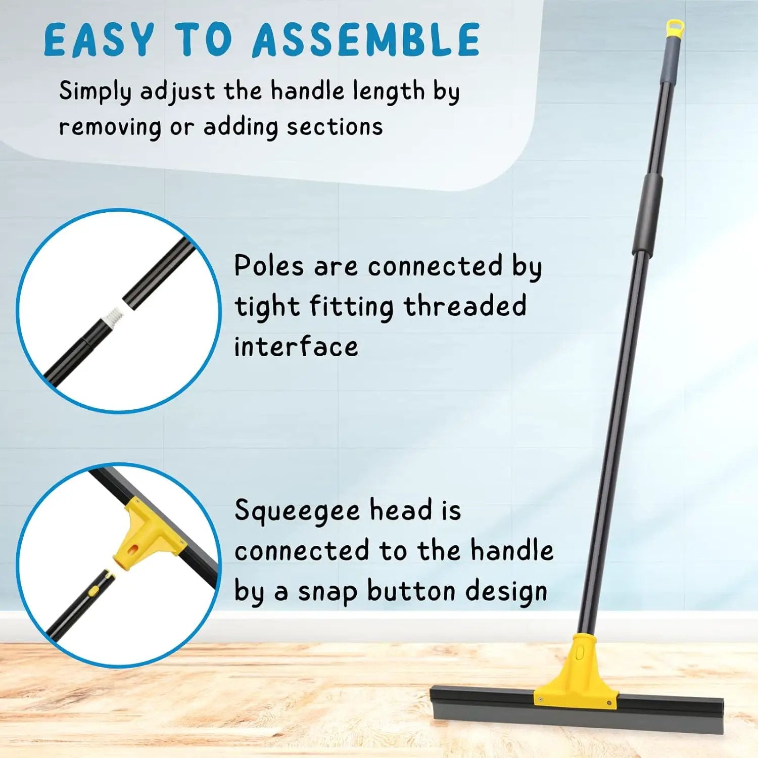 Squeegee Broom for Floor, 18'' Heavy Duty Rubber Wiper with 60'' Long Handle for Bathroom Tile, Garage Concrete, Deck, Shower Glass, Window Cleaning by GreenHaven Gardens
