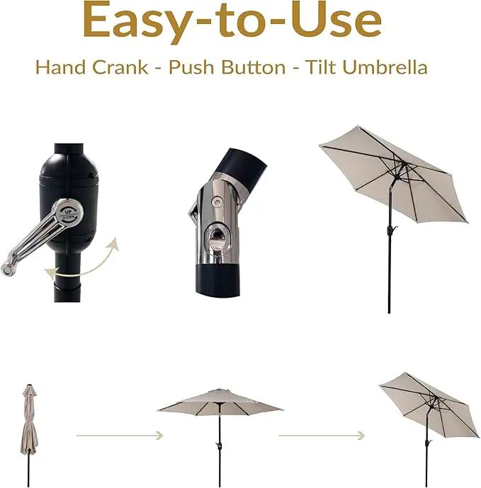 Sunnydaze Outdoor Patio Umbrella - Polyester Table Market Umbrella with Push-Button Tilt and Crank - 6 Sturdy Ribs - Beige - 7.5ft by GreenHaven Gardens