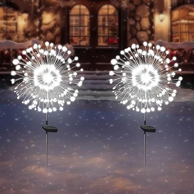 Solar Garden Lights Solar Firework Light Outdoor Waterproof 2 Pack Solar Powered Art Stake Twinkle Lights Outside Decor 180 LED Sparklers String Light for Yard Pathway Decorations (White) by GreenHaven Gardens