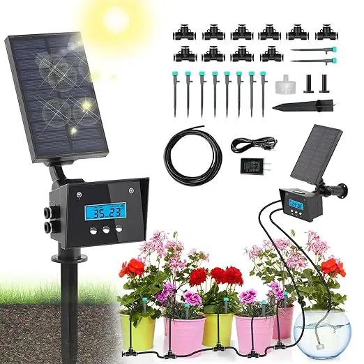 Solar Drip Irrigation System, Automatic Irrigation System for Outdoor Gardening，2200mA Battery and rain Sensing Function,for courtyards, Balconies, Gardens, 10 Potted Plants by GreenHaven Gardens