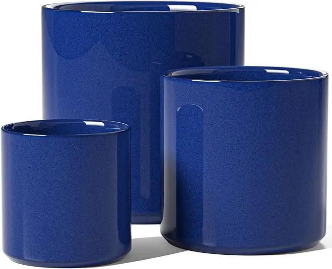 LE TAUCI Large Plant Pots Set, 10/8/6 Inch Ceramic Planters for Indoor Plants, Mid-Century Modern Flower Planter Pots with Drainage Hole and Plug, Cylinder Round Planter Pots, Set of 3, Sapphire Blue by GreenHaven Gardens