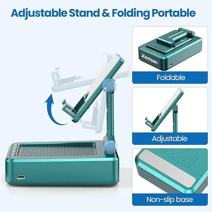 JTEMAN Cell Phone Stand with Wireless Bluetooth Speakers,Angle Adjustable Strong Pedestal Phone Stand for Desk,HD Sound and Bass Bluetooth Speaker Compatible with All Mobile Phones(Green) by GreenHaven Gardens