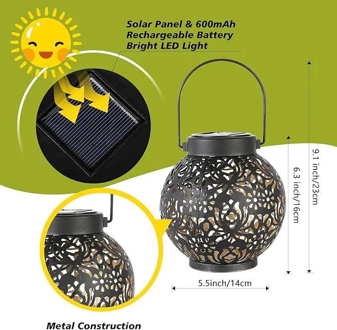 Set of 2 Solar Lantern Outdoor Hanging Decorative Lights for Garden Patio Porch Decorations. (Black) by GreenHaven Gardens