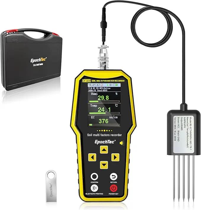7 in 1 Soil Tester, ±1% High Precision Digital NPK Tester/Soil Moisture Meter/PH Tester/Temperature/EC Monitor for Agriculture, Plant Cultivation, Geological Survey with Data Storage & Export by GreenHaven Gardens